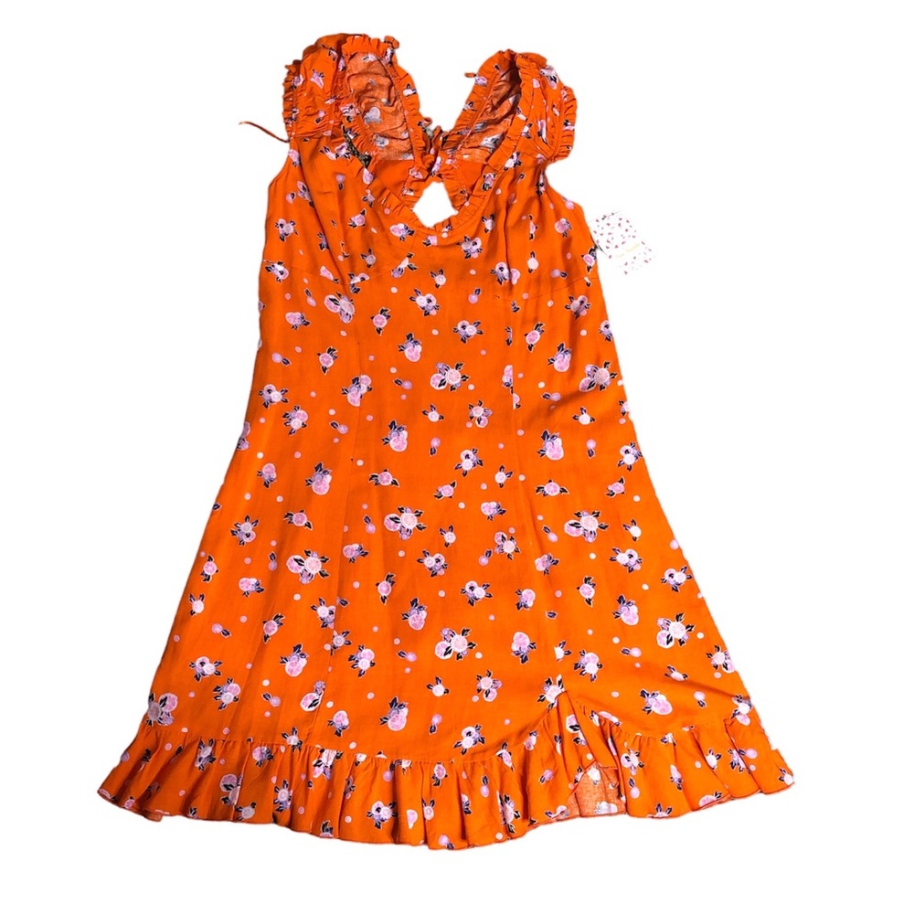 Free People Like A Lady Orange Mini Floral Dress NWT Size LARGE - Picture 3 of 10
